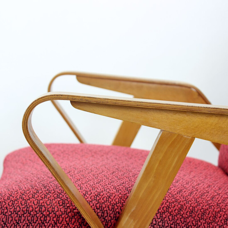 Mid century armchair in pink fabric & oakwood by Tatra, Czechoslovakia 1960s