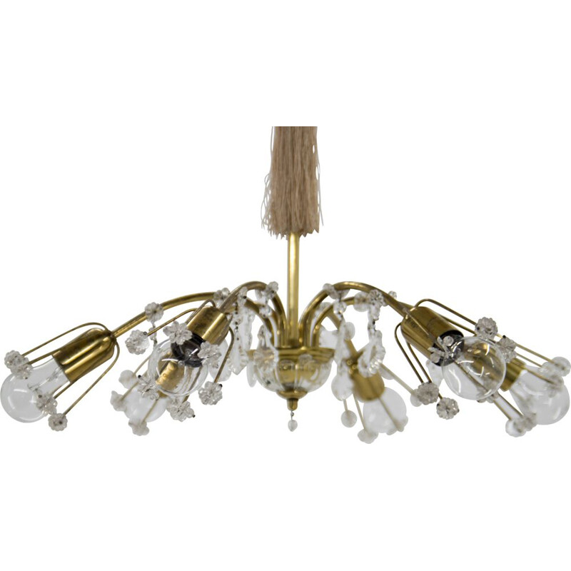 Vintage chandelier with 6 flames in lacquered brass by Emil Stejnar for Rupert Nikoll, Austria 1950
