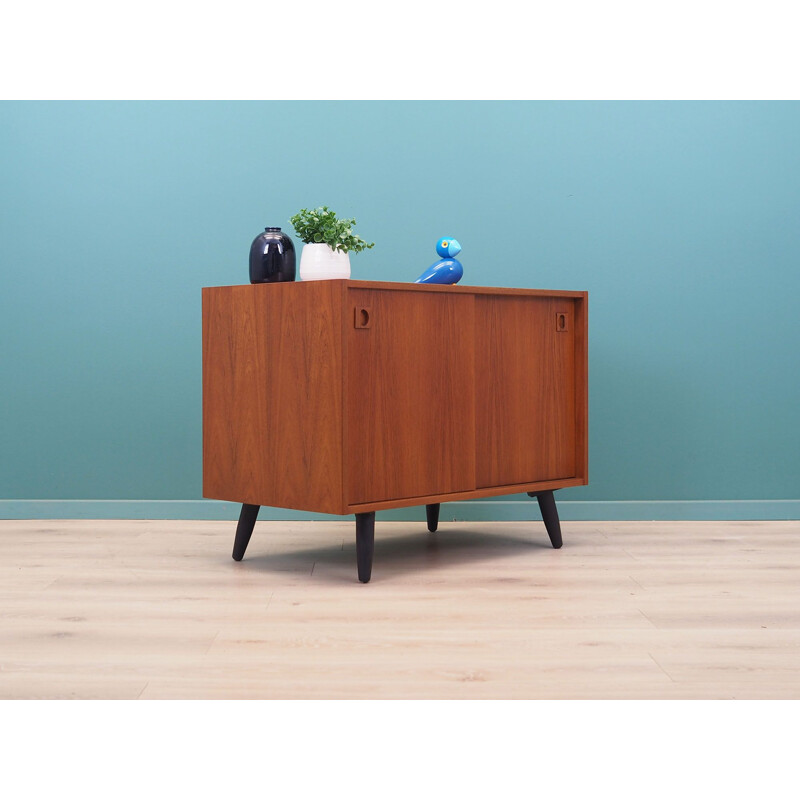 Vintage teak chest of drawers with sliding door, Denmark 1970