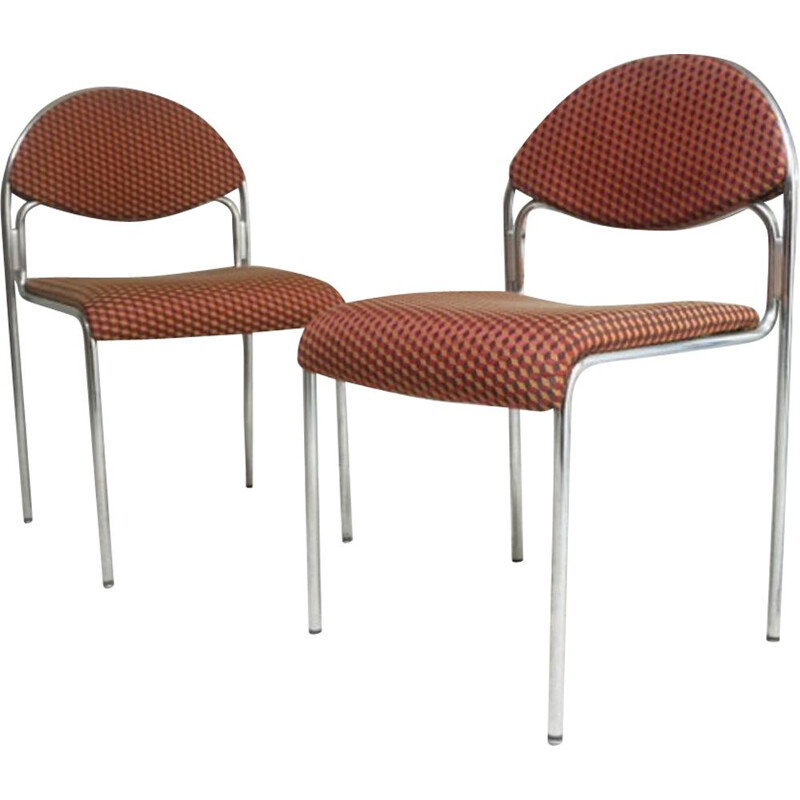 Pair of mid century chrome upholstered chairs, 1980s