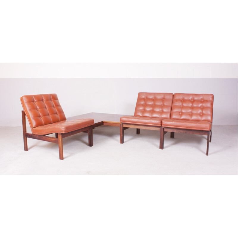 France & Son "Moduline" living room set in rosewood and leather, Ole GJERLØV-KNUDSEN & Torben LIND - 1960s