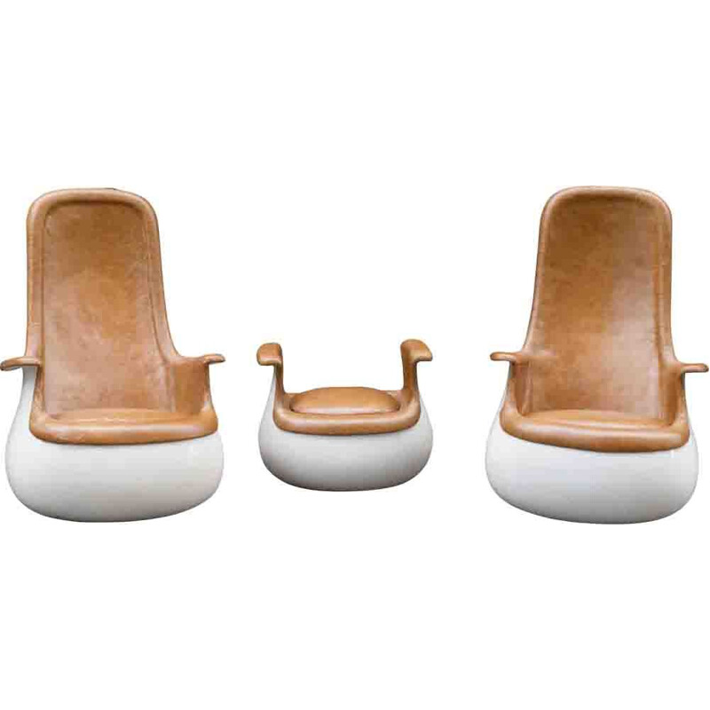 Pair of vintage Culbuto armchairs with ottoman by Marc Held for Knoll, 1970