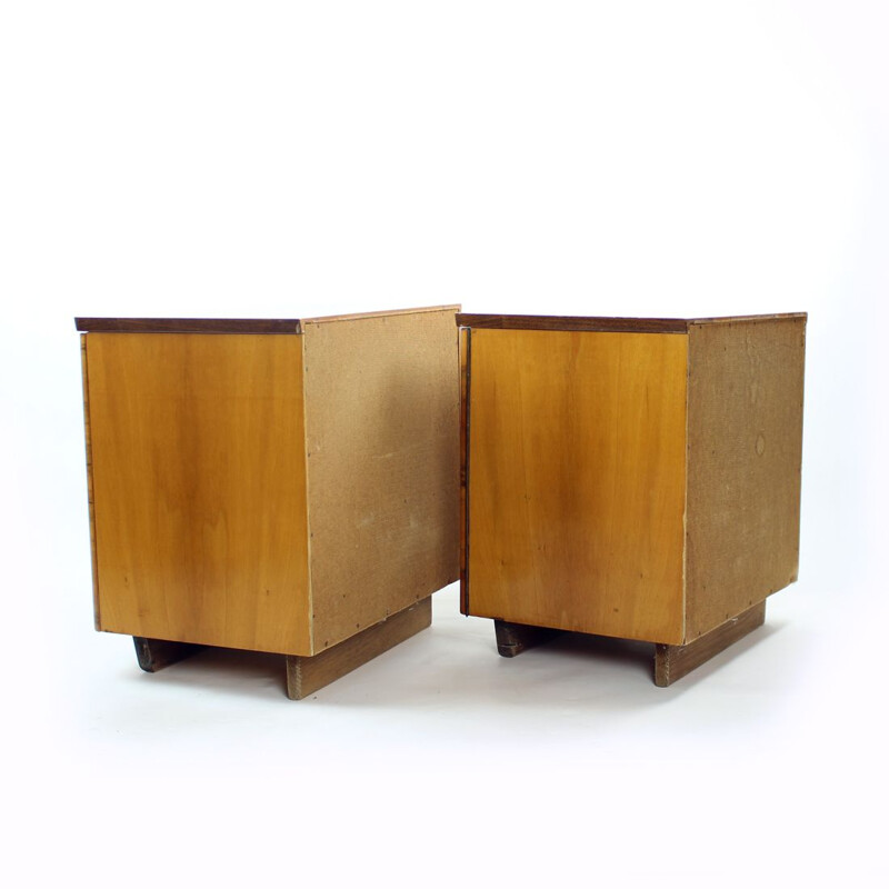 Pair of vintage Art Deco night stands in walnut veneer, Czechoslovakia 1950s