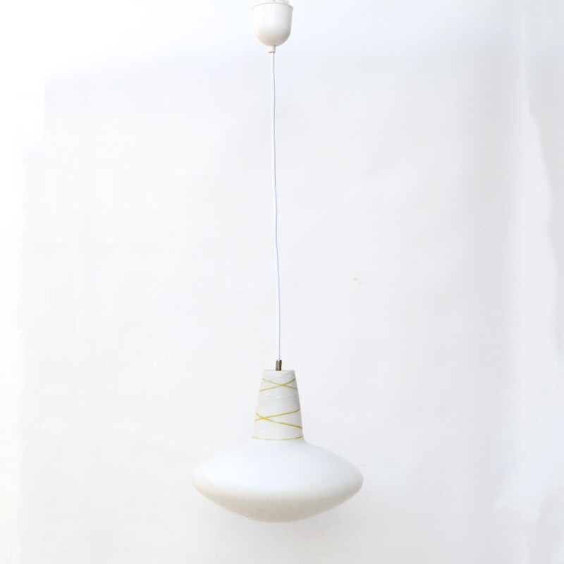 Vintage milk glass pendant lamp by J. Junek for Zukov, Czechoslovakia 1960