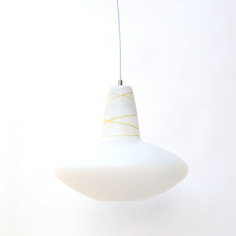 Vintage milk glass pendant lamp by J. Junek for Zukov, Czechoslovakia 1960