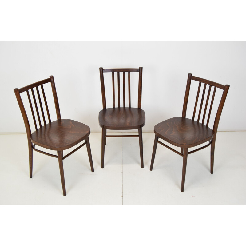 Conjunto de 3 cadeiras de madeira vintage por Ton, Checoslováquia 1960