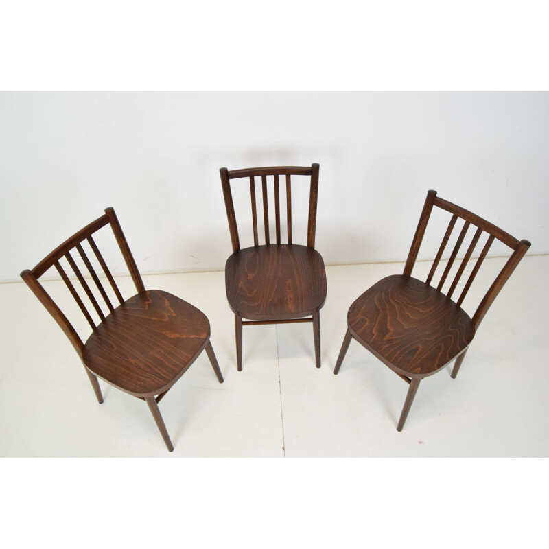 Ensemble de 3 chaises vintage en bois par Ton, Tchécoslovaquie 1960