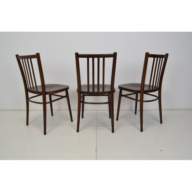 Ensemble de 3 chaises vintage en bois par Ton, Tchécoslovaquie 1960