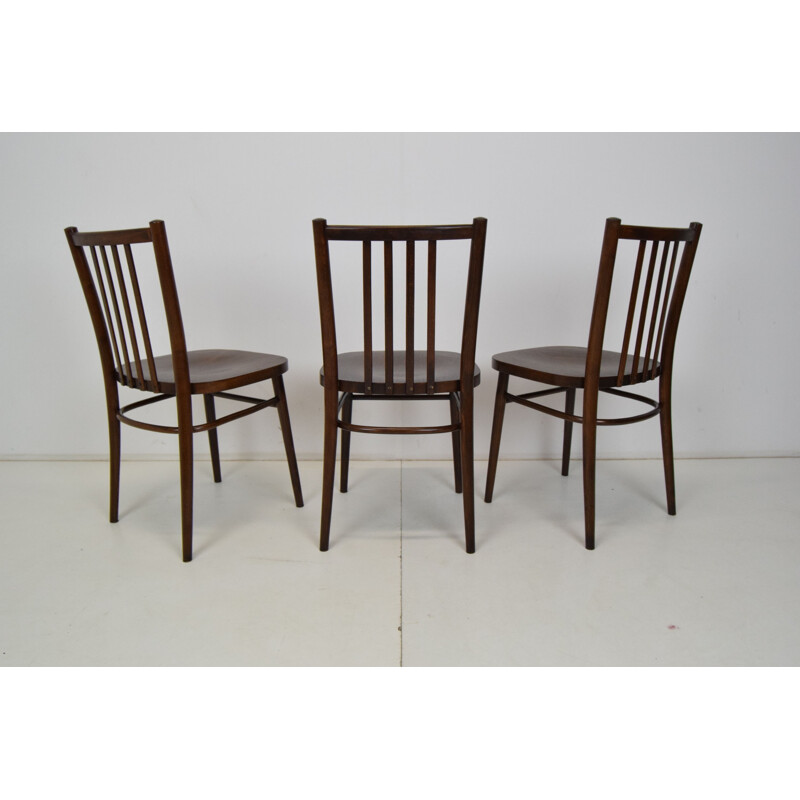 Set of 3 mid-century wood chairs by Ton, Czechoslovakia 1960s