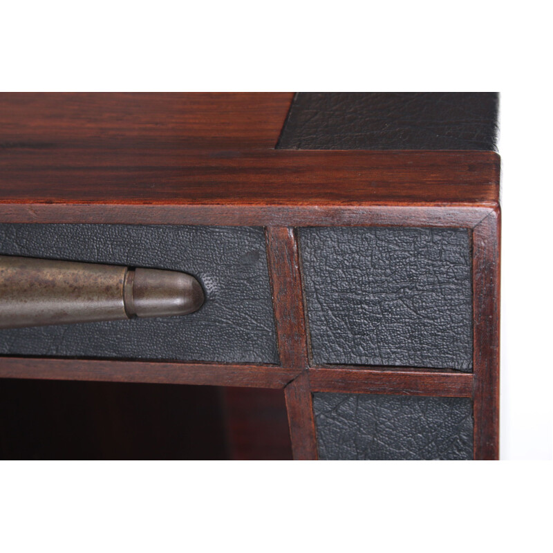 Mid-century coffee table upholstered in leather and bronze legs, 1960