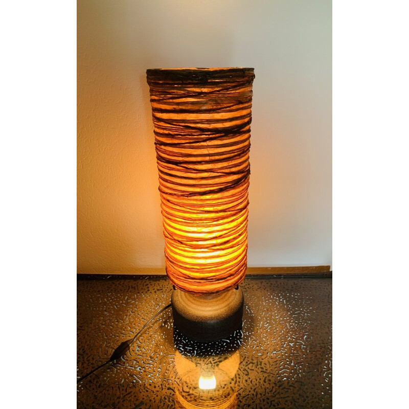 Vintage stoneware table lamp with large shade by Accolay, circa 1960-1970