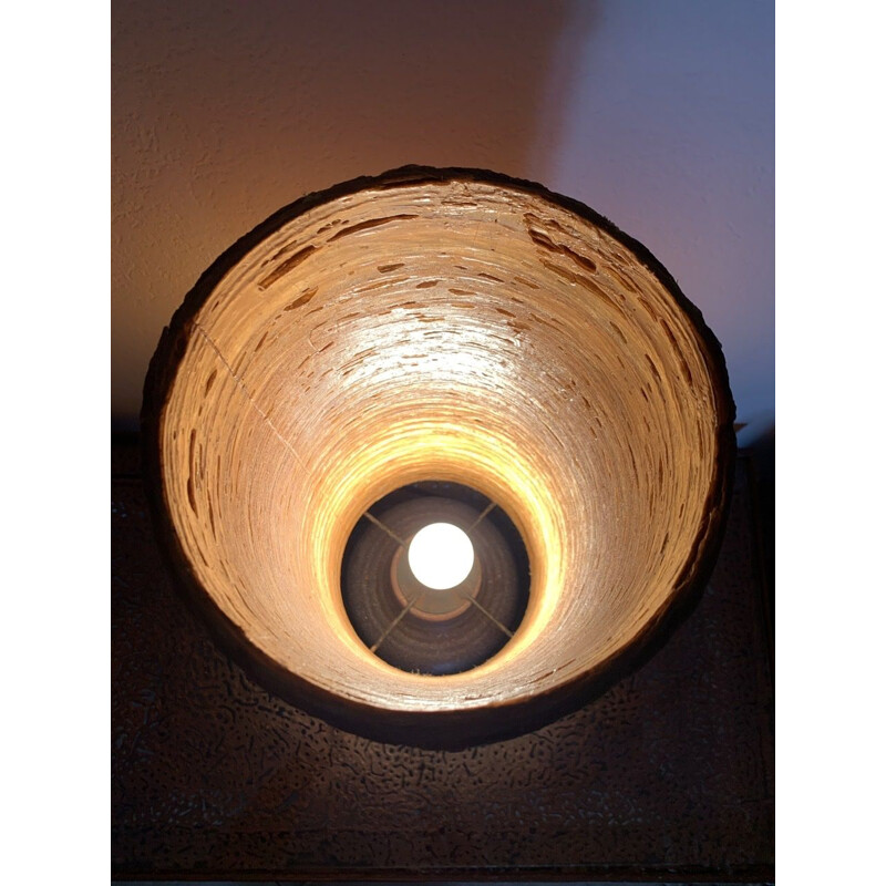 Lampe de table en grès vintage avec grand abat jour par Accolay, circa 1960-1970