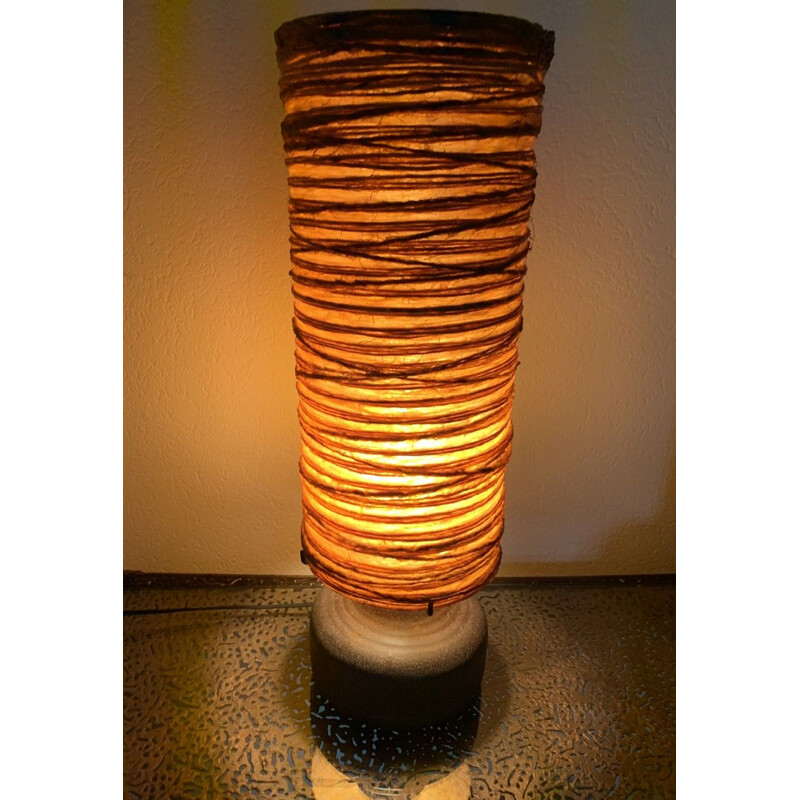 Vintage stoneware table lamp with large shade by Accolay, circa 1960-1970