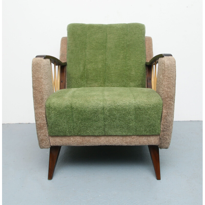 Poltrona vintage in beige e verde, 1950