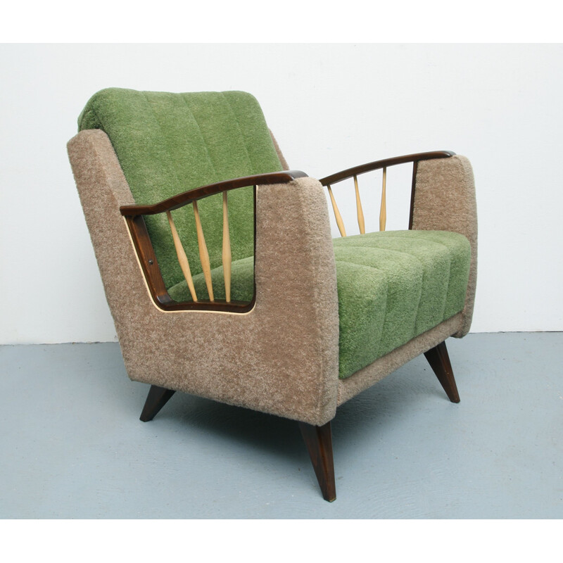 Poltrona vintage in beige e verde, 1950