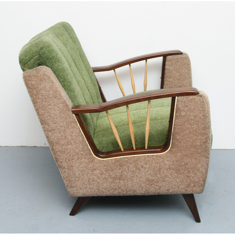 Vintage-Sessel in Beige und Grün, 1950