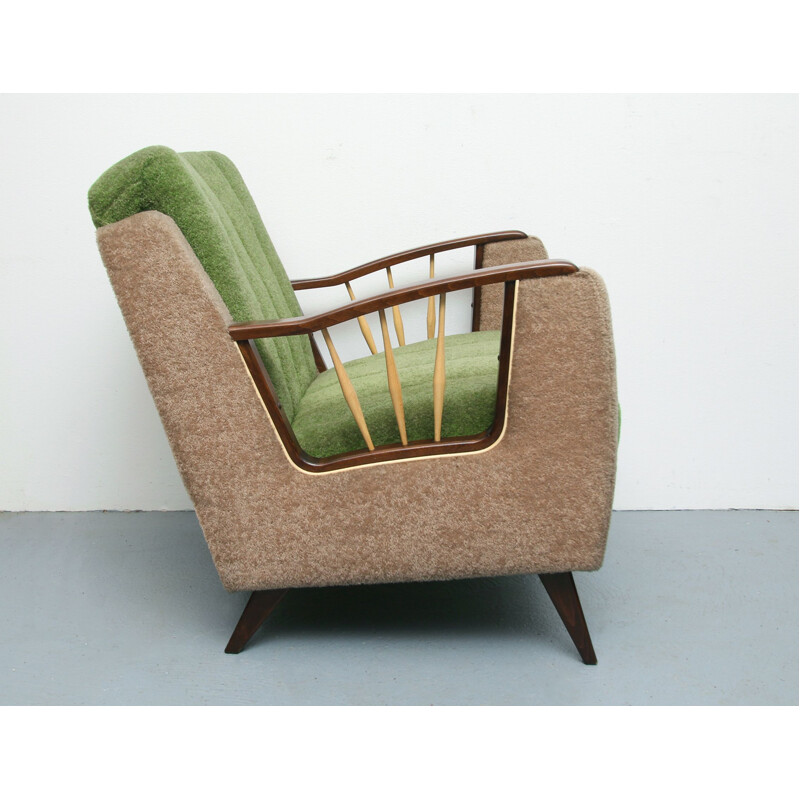 Sillón vintage en beige y verde, 1950