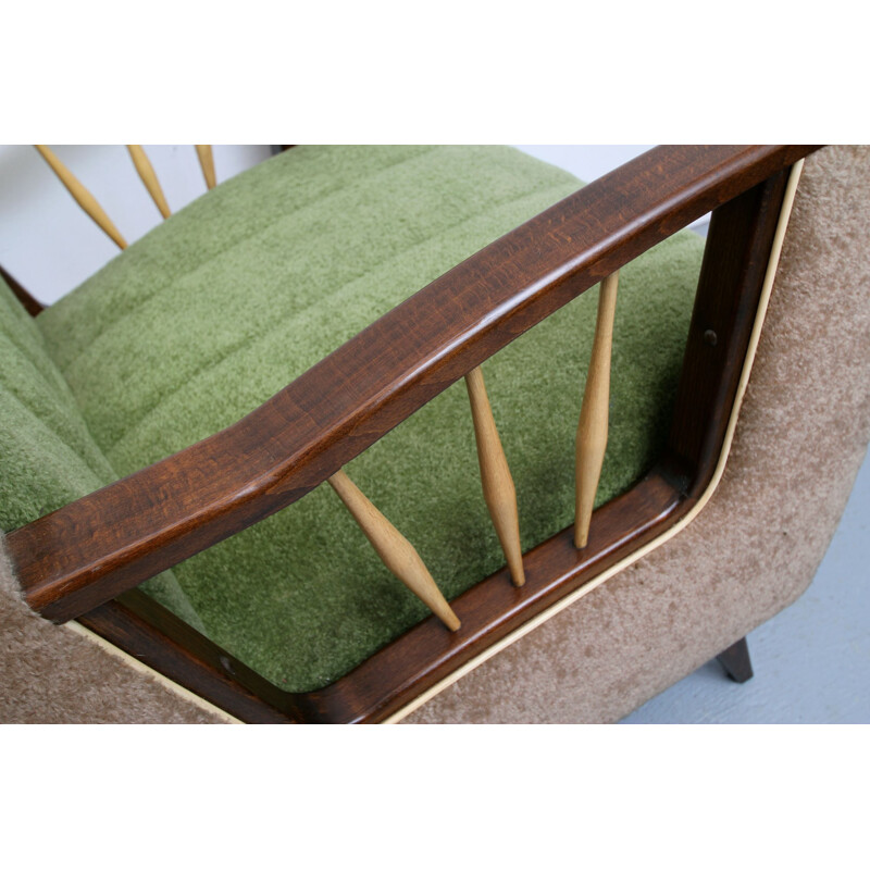 Mid-century armchair in beige and green, 1950s