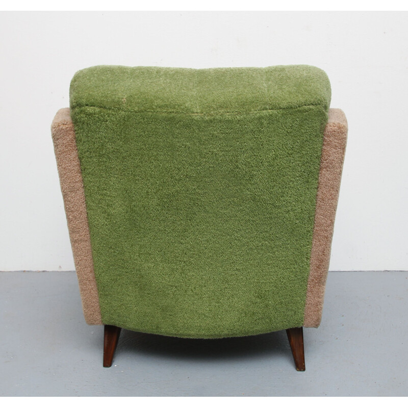 Fauteuil vintage en beige et vert, 1950