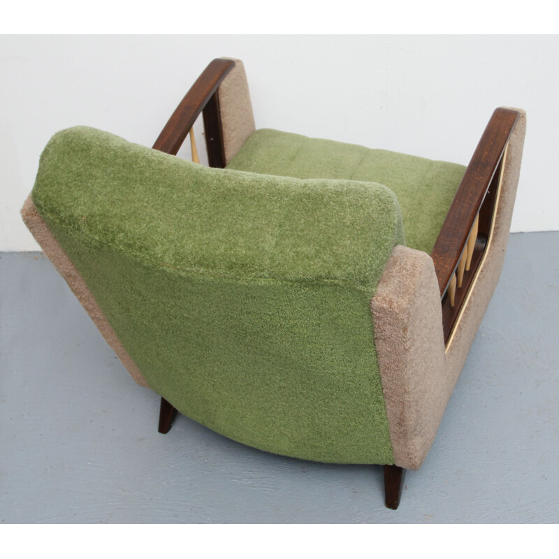 Fauteuil vintage en beige et vert, 1950