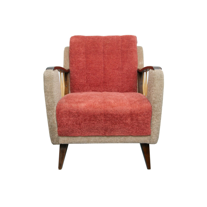 Vintage fauteuil in beige en rood, 1950