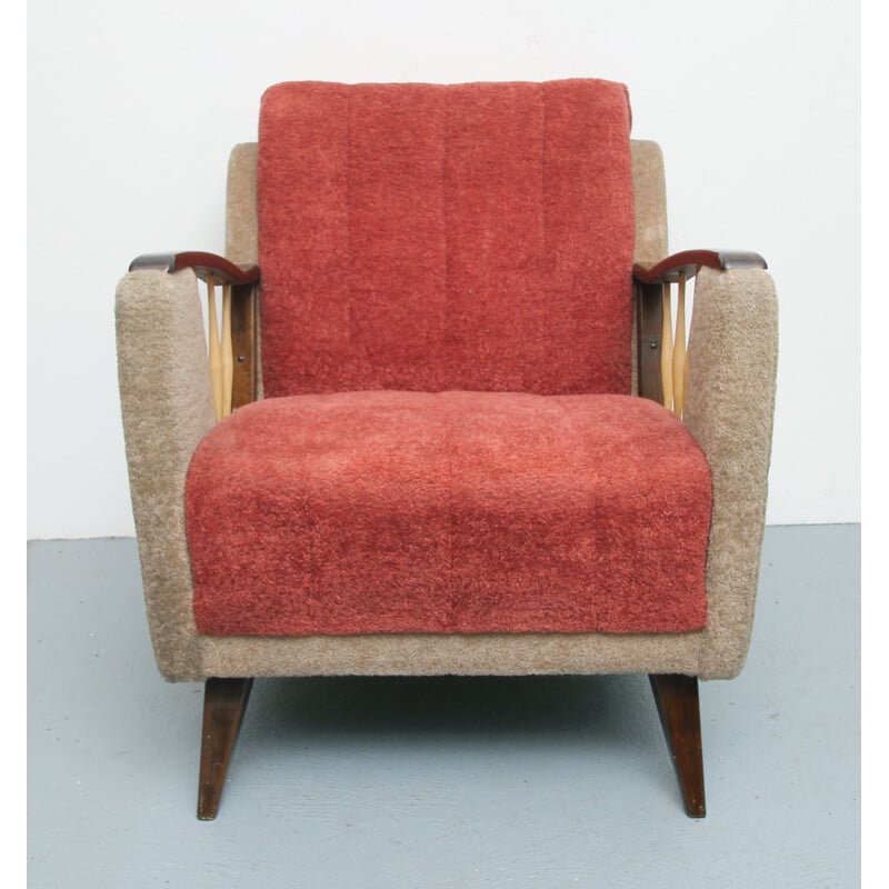 Vintage-Sessel in Beige und Rot, 1950