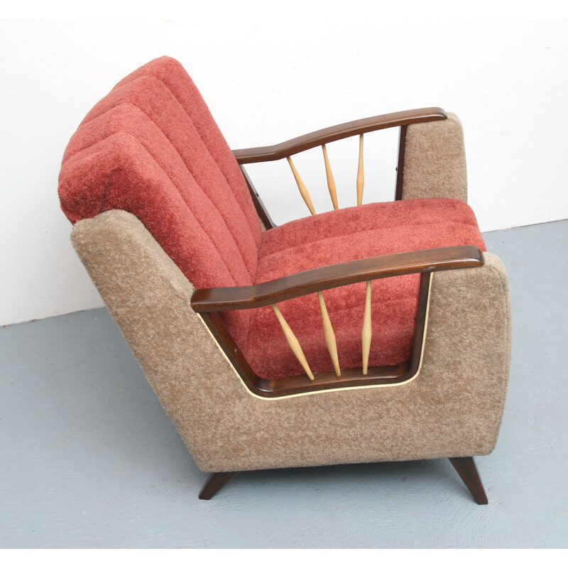 Fauteuil vintage en beige et rouge, 1950