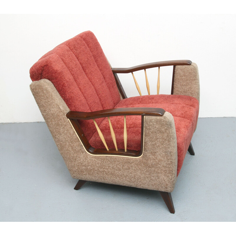 Mid-century armchair in beige and red, 1950s