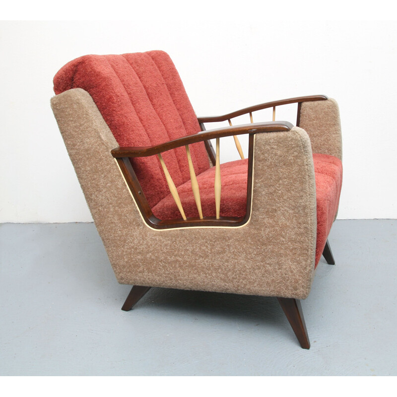 Sillón vintage en beige y rojo, 1950