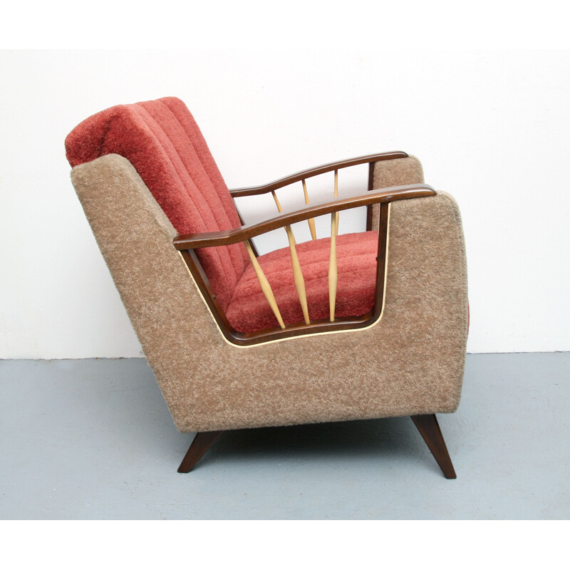 Mid-century armchair in beige and red, 1950s