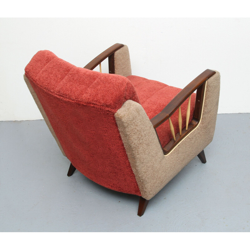 Fauteuil vintage en beige et rouge, 1950