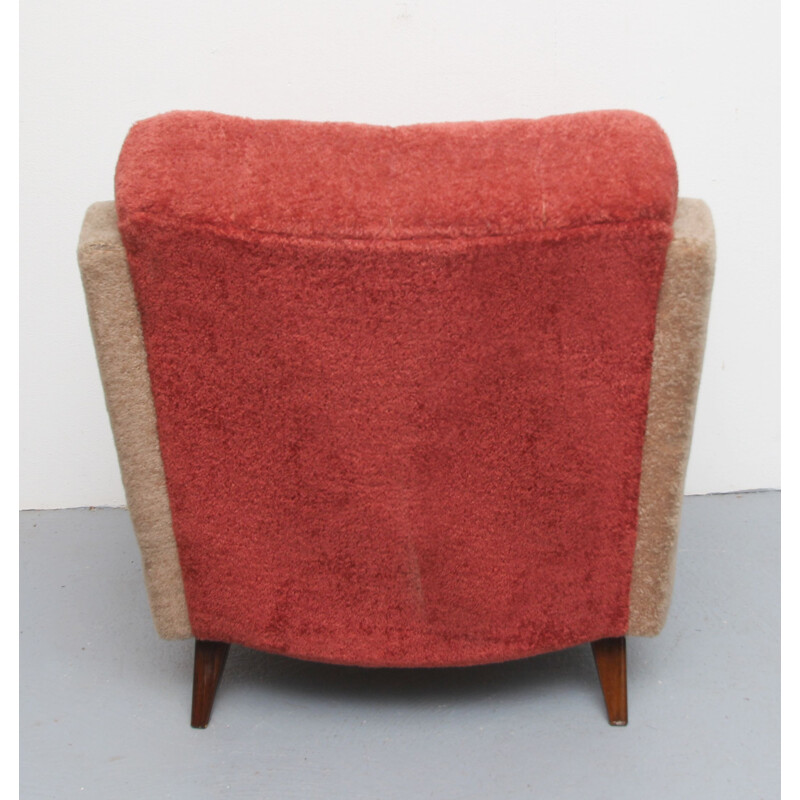 Sillón vintage en beige y rojo, 1950