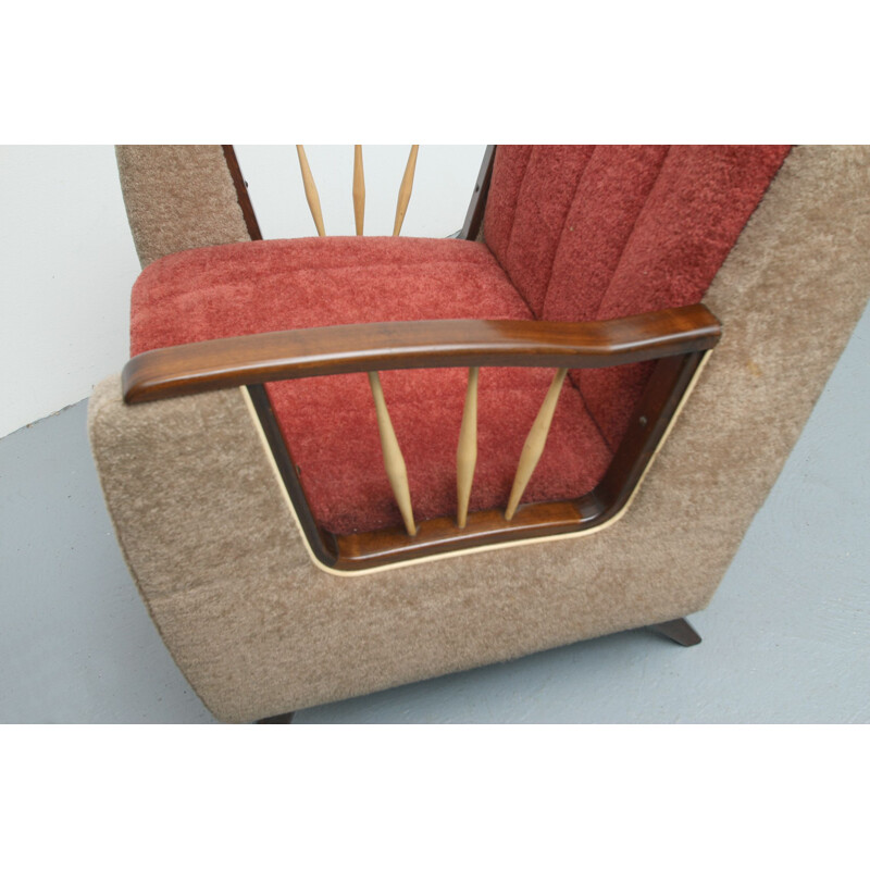 Mid-century armchair in beige and red, 1950s