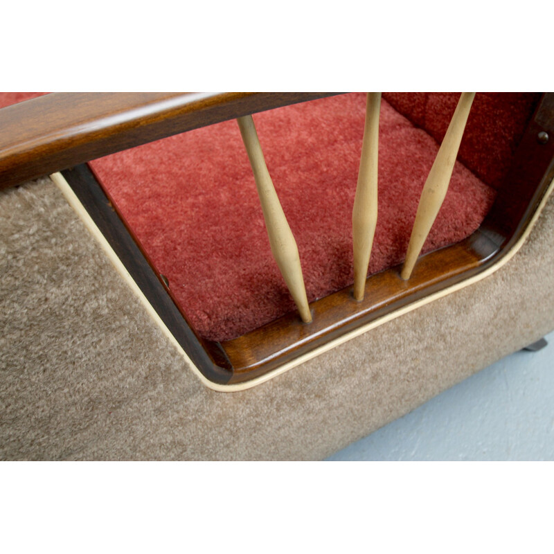 Mid-century armchair in beige and red, 1950s