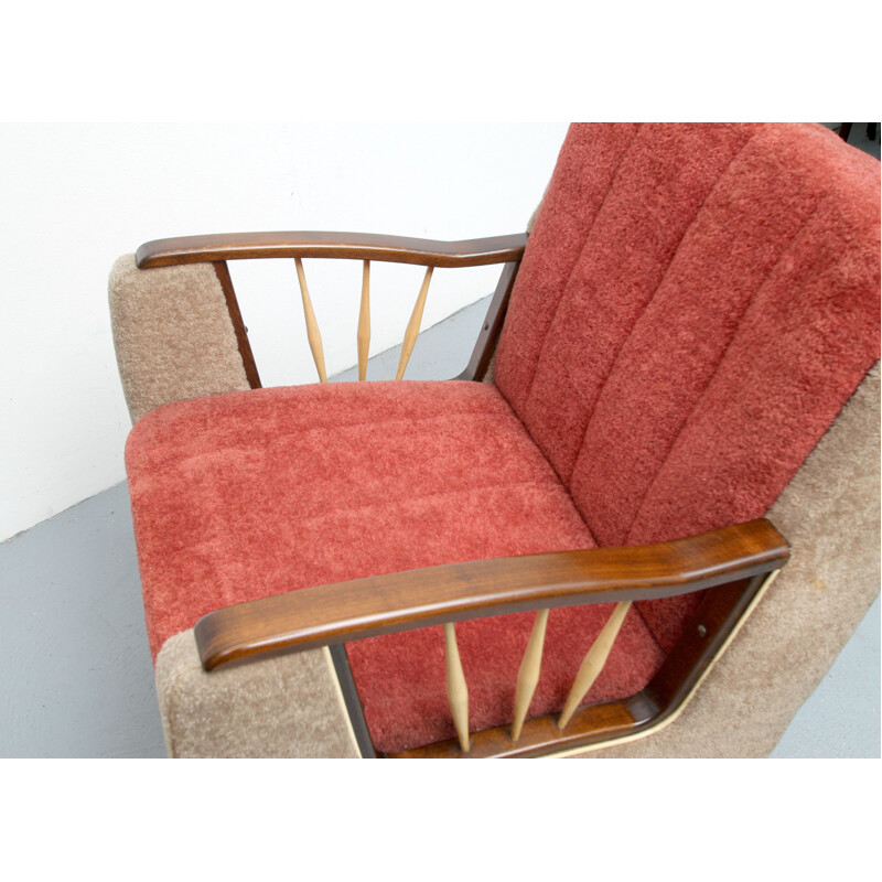 Sillón vintage en beige y rojo, 1950