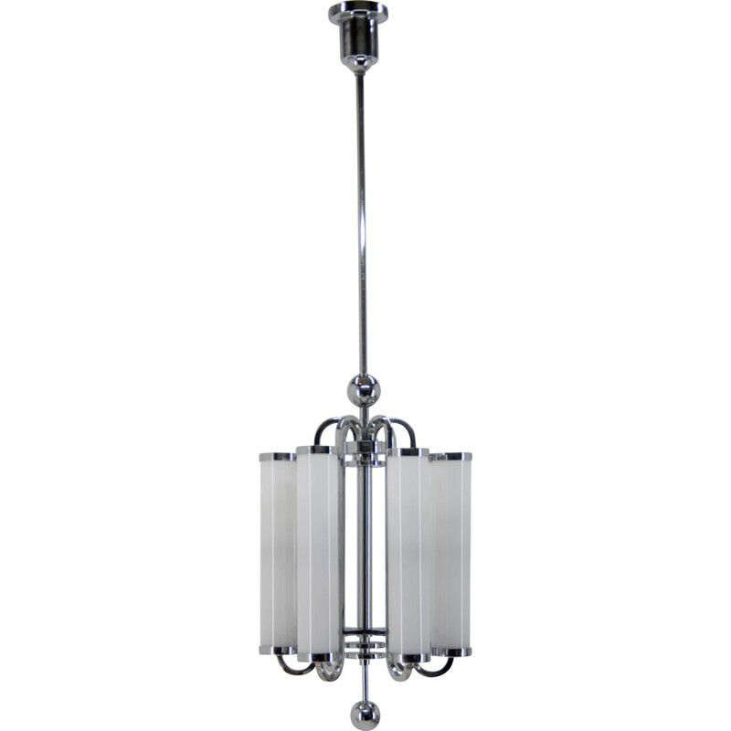 Chromed bauhaus vintage tubular chandelier, 1930