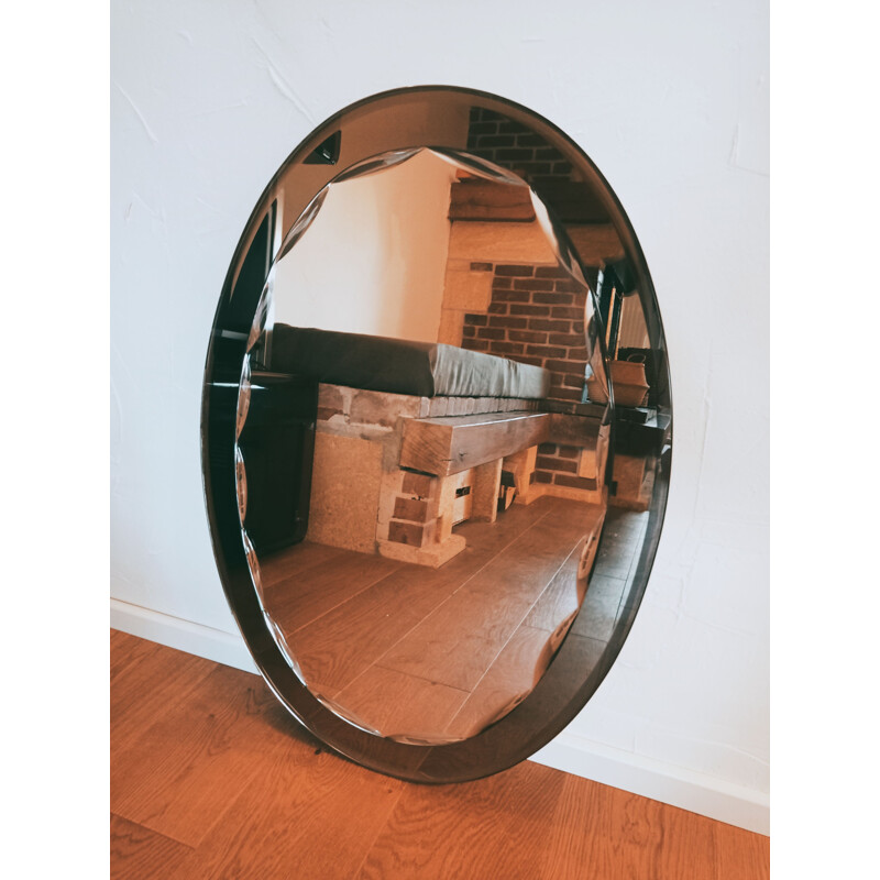 Large vintage mirror by Fontana Arte in crystal, 1950