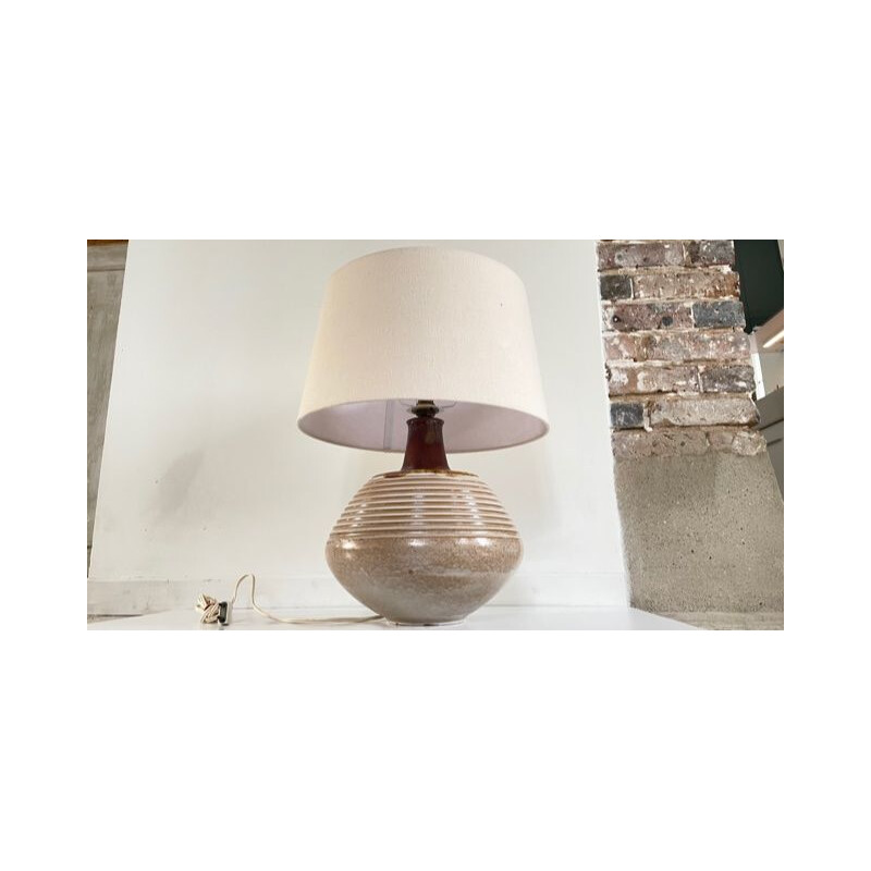 Large vintage Italian ceramic lamp with fabric shade