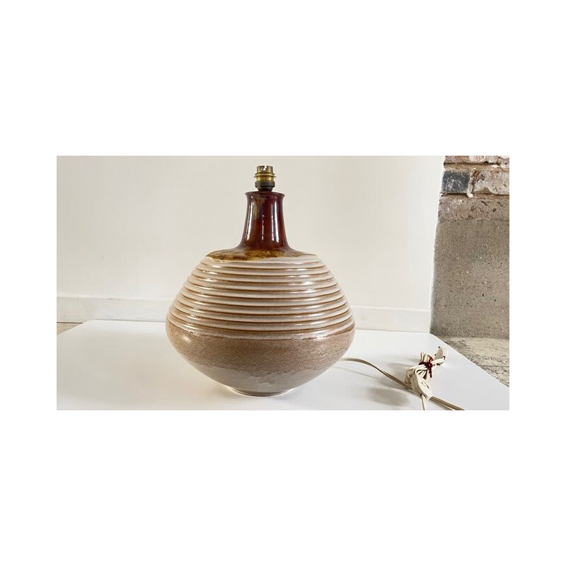 Grande lampe vintage en céramique italienne et abat-jour en tissu