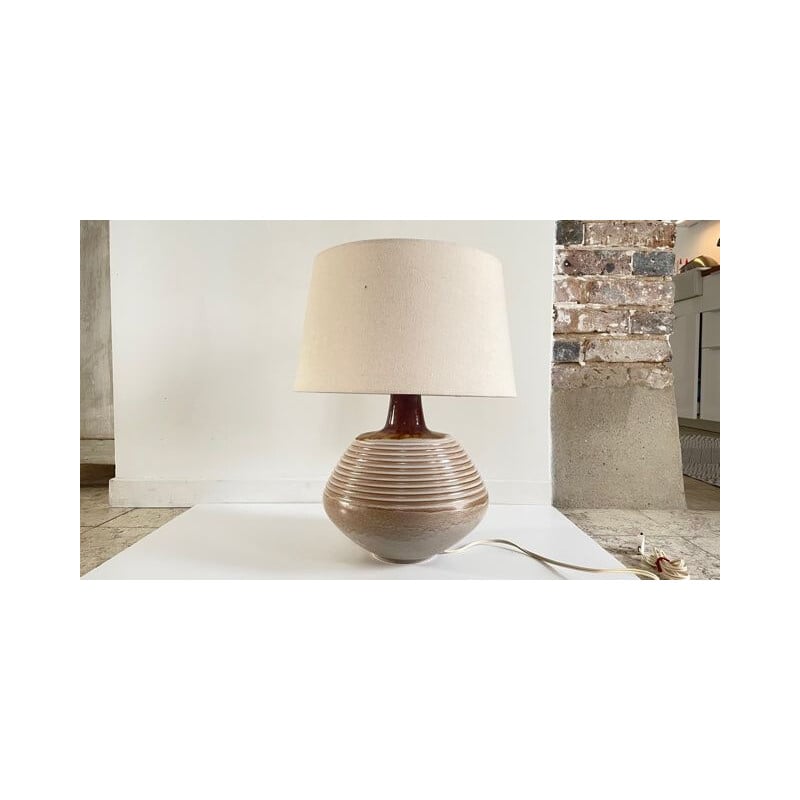 Large vintage Italian ceramic lamp with fabric shade