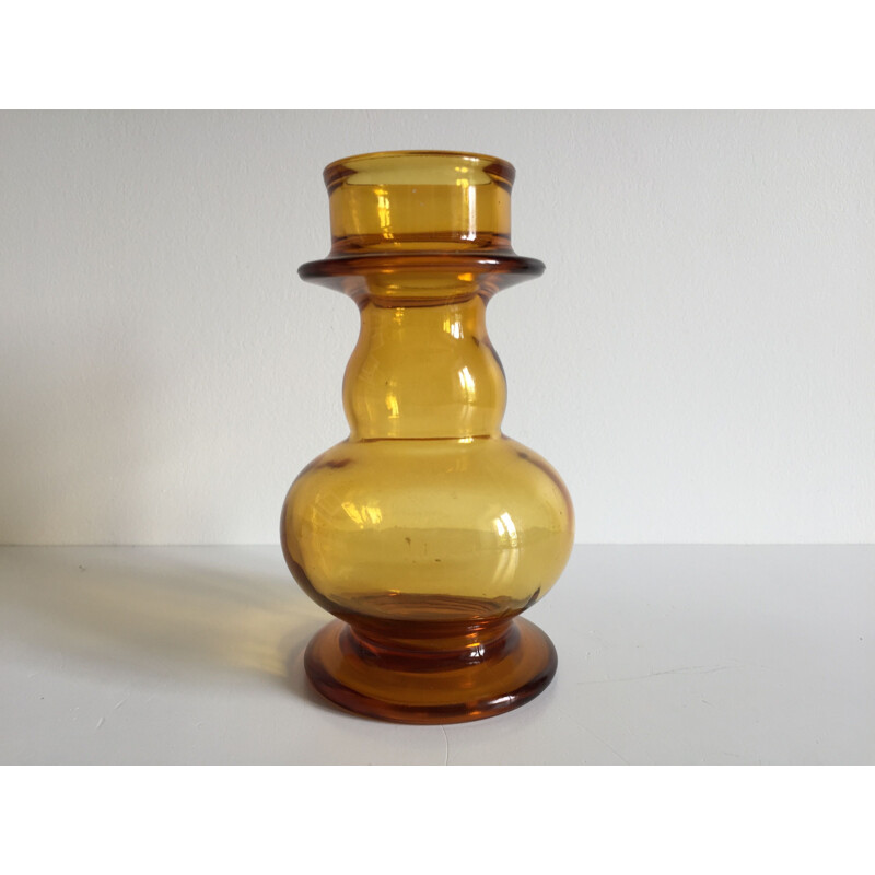 Vase vintage géométrique en verre orangé