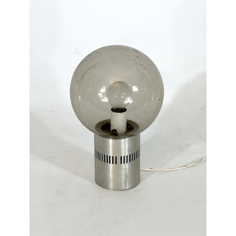 Lámpara de mesa vintage de aluminio y cristal bullicante de Stilux Milano