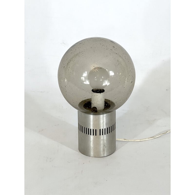 Mid-century aluminum and bullicante glass table lamp by Stilux Milano