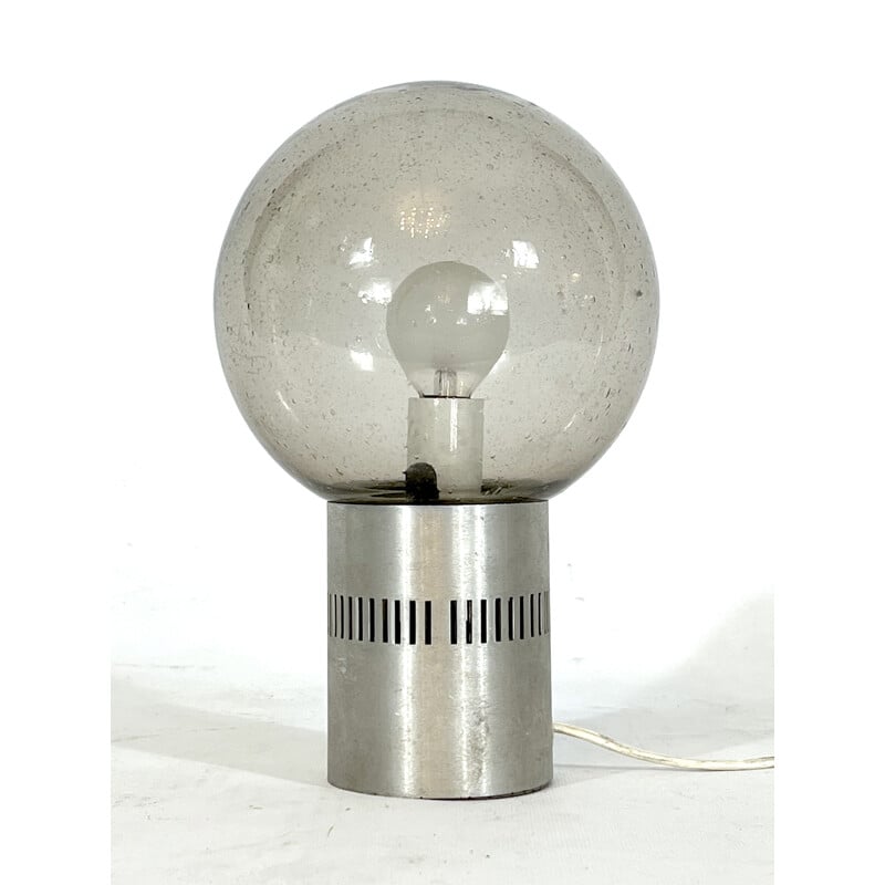 Lámpara de mesa vintage de aluminio y cristal bullicante de Stilux Milano