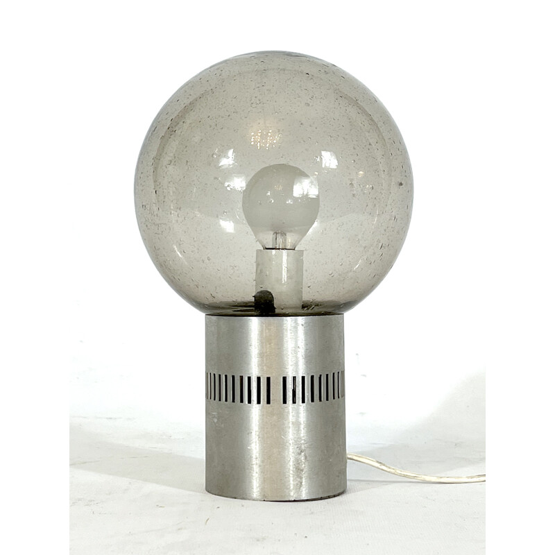 Mid-century aluminum and bullicante glass table lamp by Stilux Milano