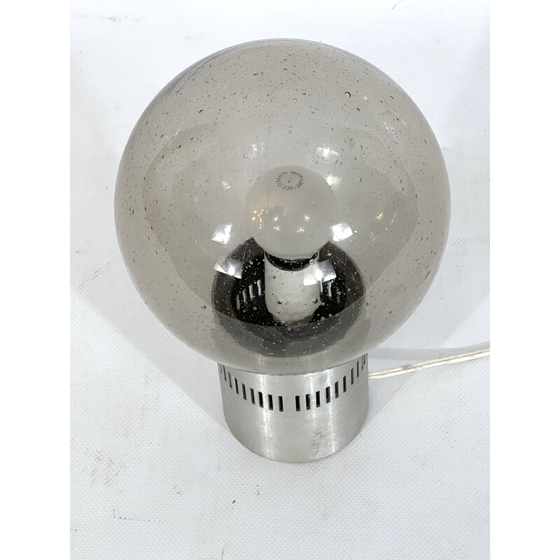 Vintage tafellamp in aluminium en bullicante glas van Stilux Milano