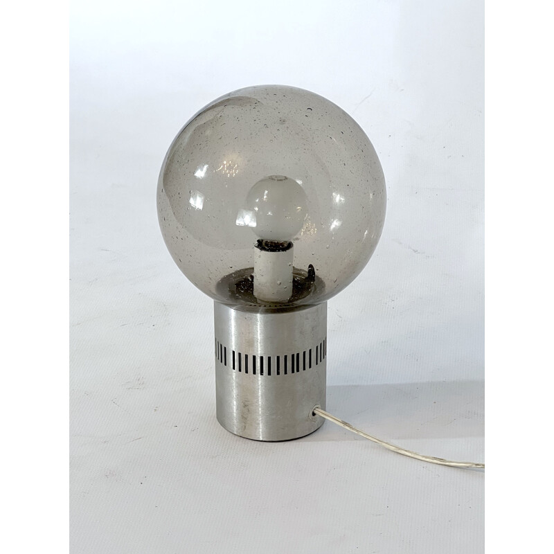 Mid-century aluminum and bullicante glass table lamp by Stilux Milano