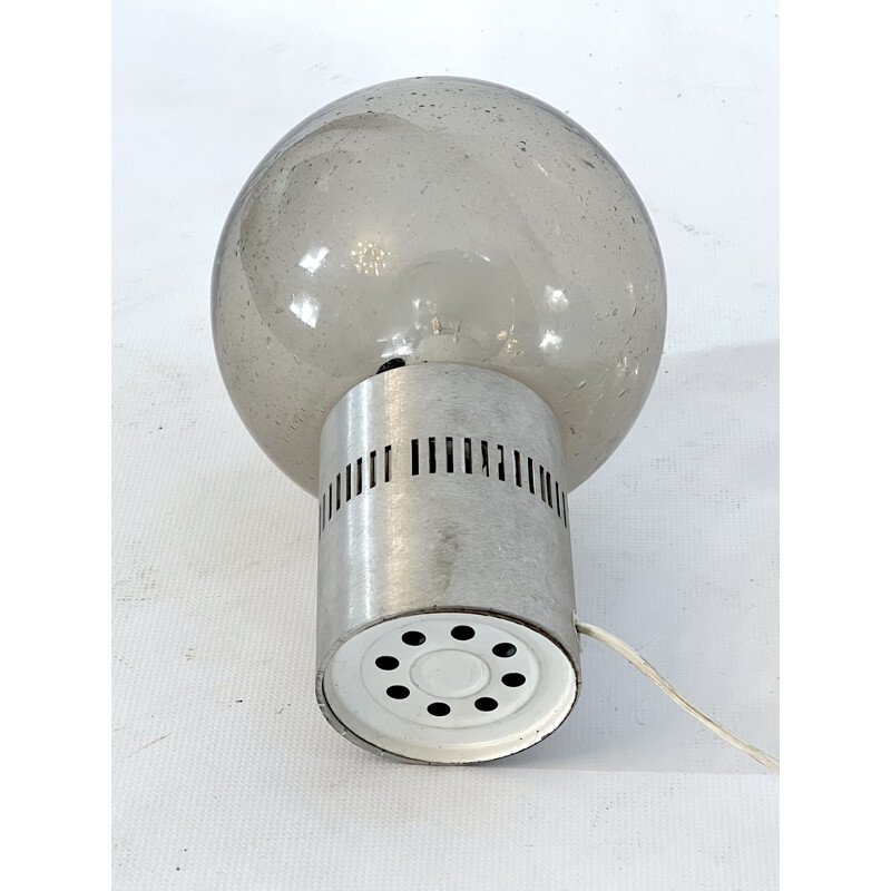 Vintage tafellamp in aluminium en bullicante glas van Stilux Milano