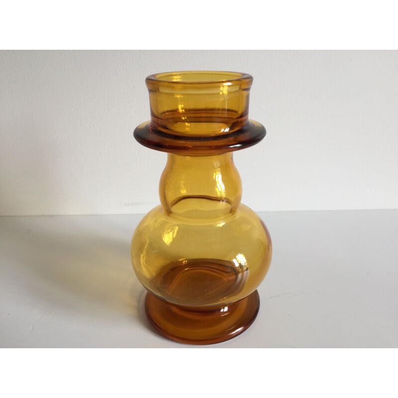 Vintage geometric vase in orange glass