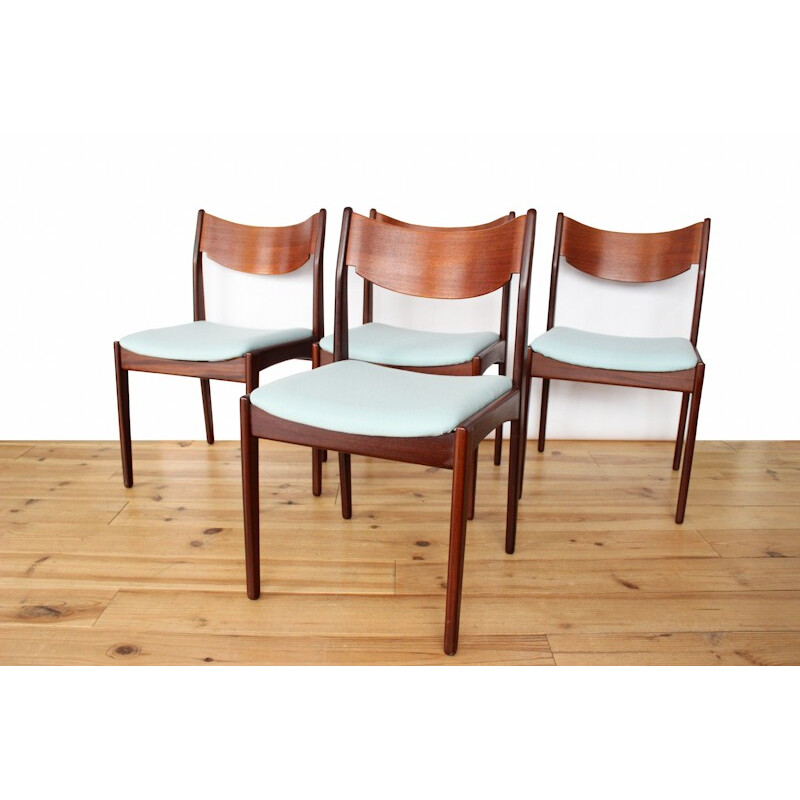 Set of 6 dining chairs with new woolen fabric - 1950s